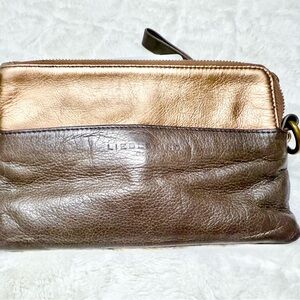 Liebeskind Berlin BRONZE & DARK TAUPE LEATHER WRISTLET BAG